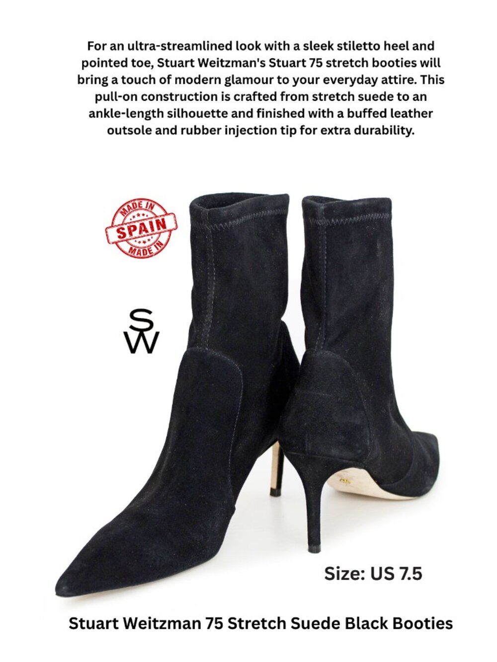 Stuart Weitzman 75 Stretch Suede Black Booties